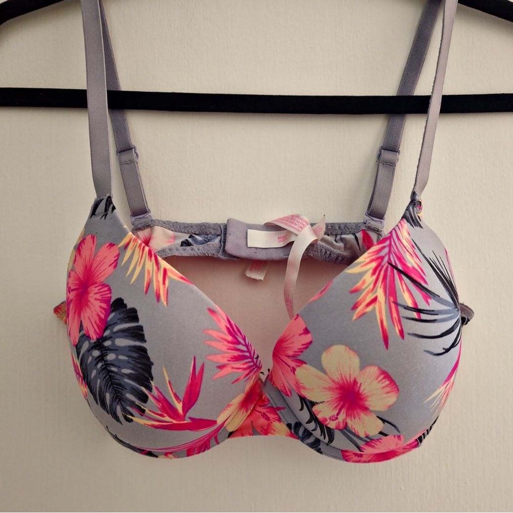 PINK Victoria's Secret Floral Bra - Gray and Pink